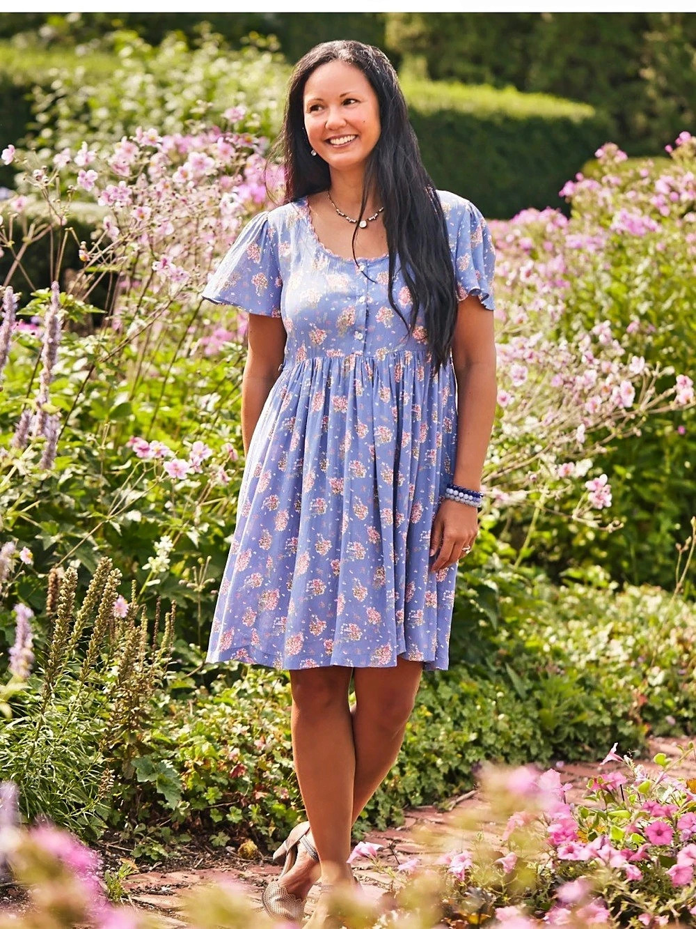 April Cornell Flowerpot Floral Mini Dress Blue & Pink XS Like New